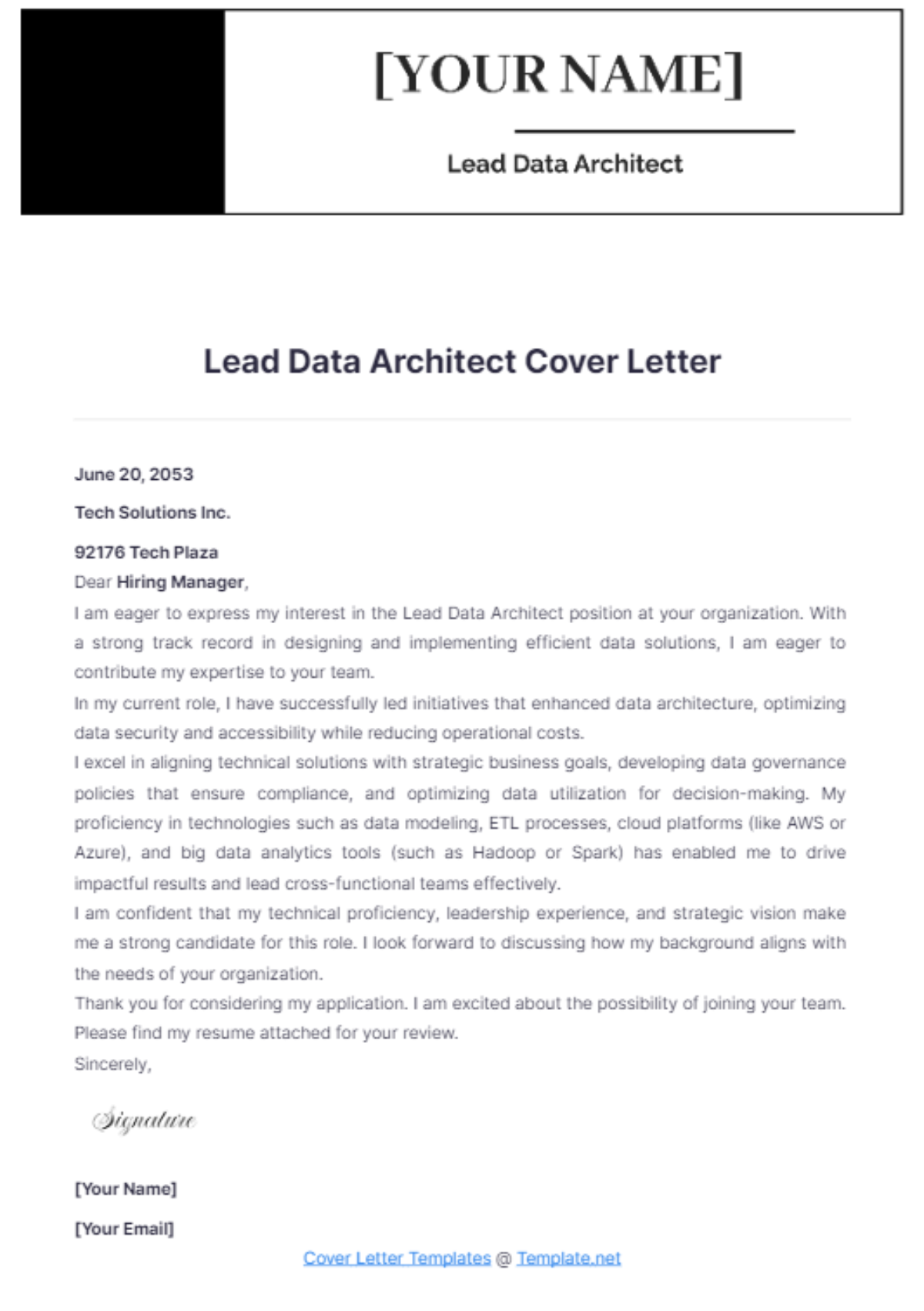 Lead Data Architect Cover Letter