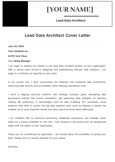 Free Lead Data Architect Cover Letter to Edit Online