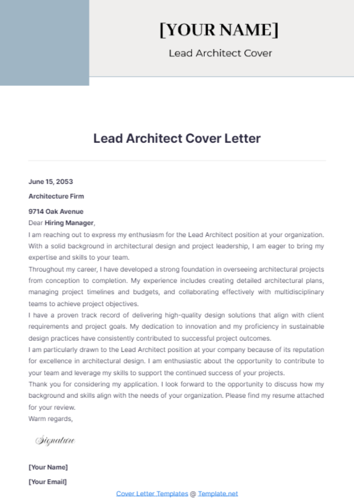 Lead Architect Cover Letter