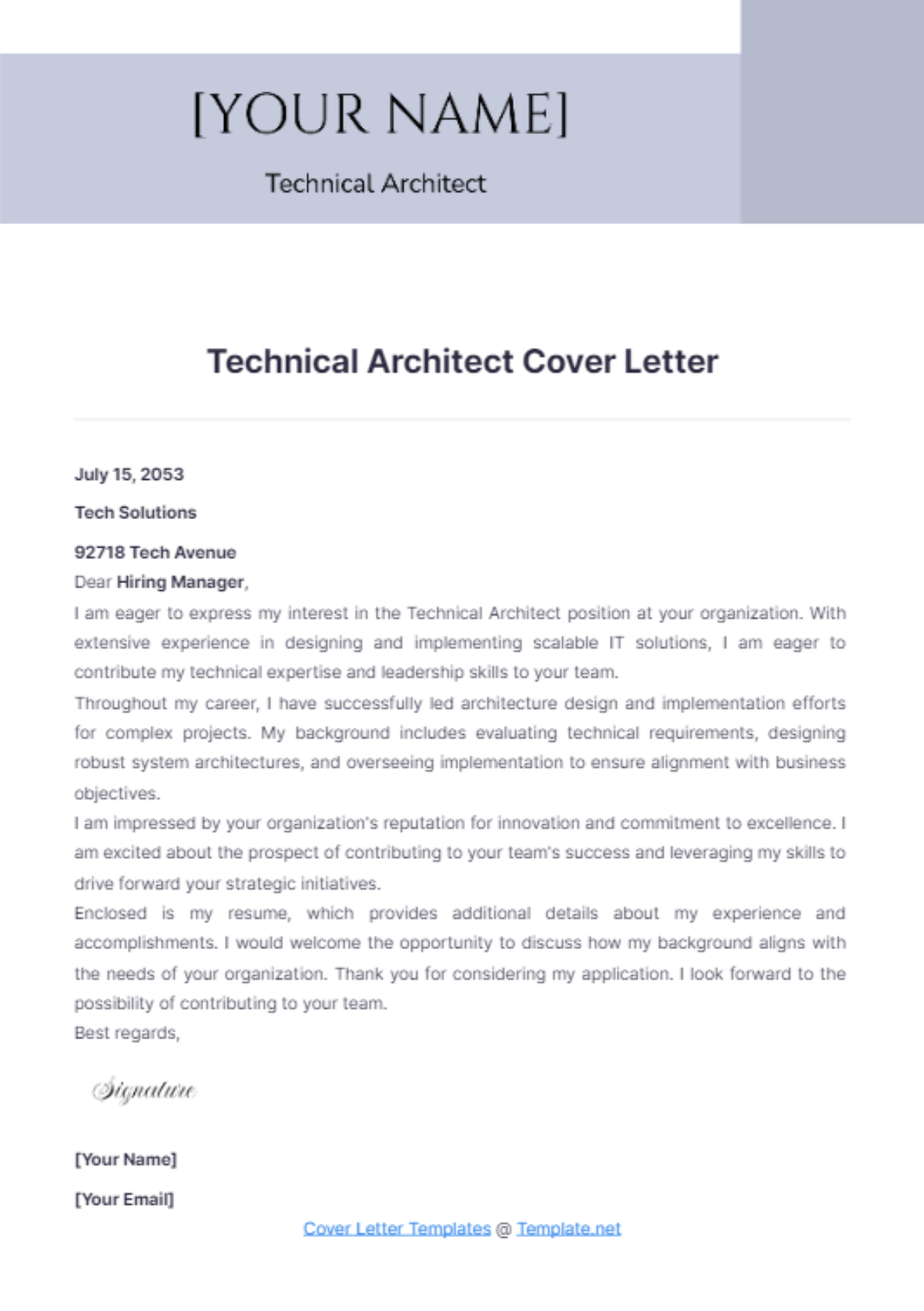 Technical Architect Cover Letter