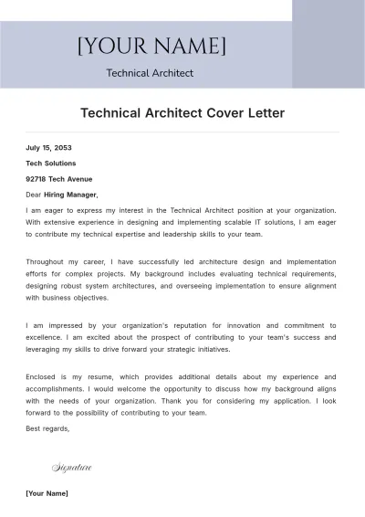 Free Technical Architect Cover Letter to Edit Online