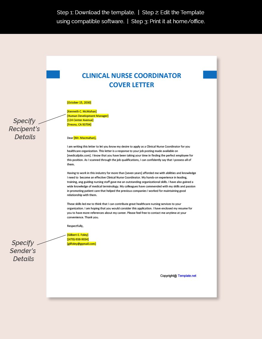 Clinical Nurse Coordinator Cover Letter Template
