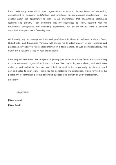 Free Banking Entry Level Cover Letter to Edit Online