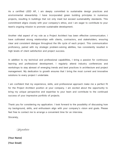 Free Project Architect Cover Letter to Edit Online