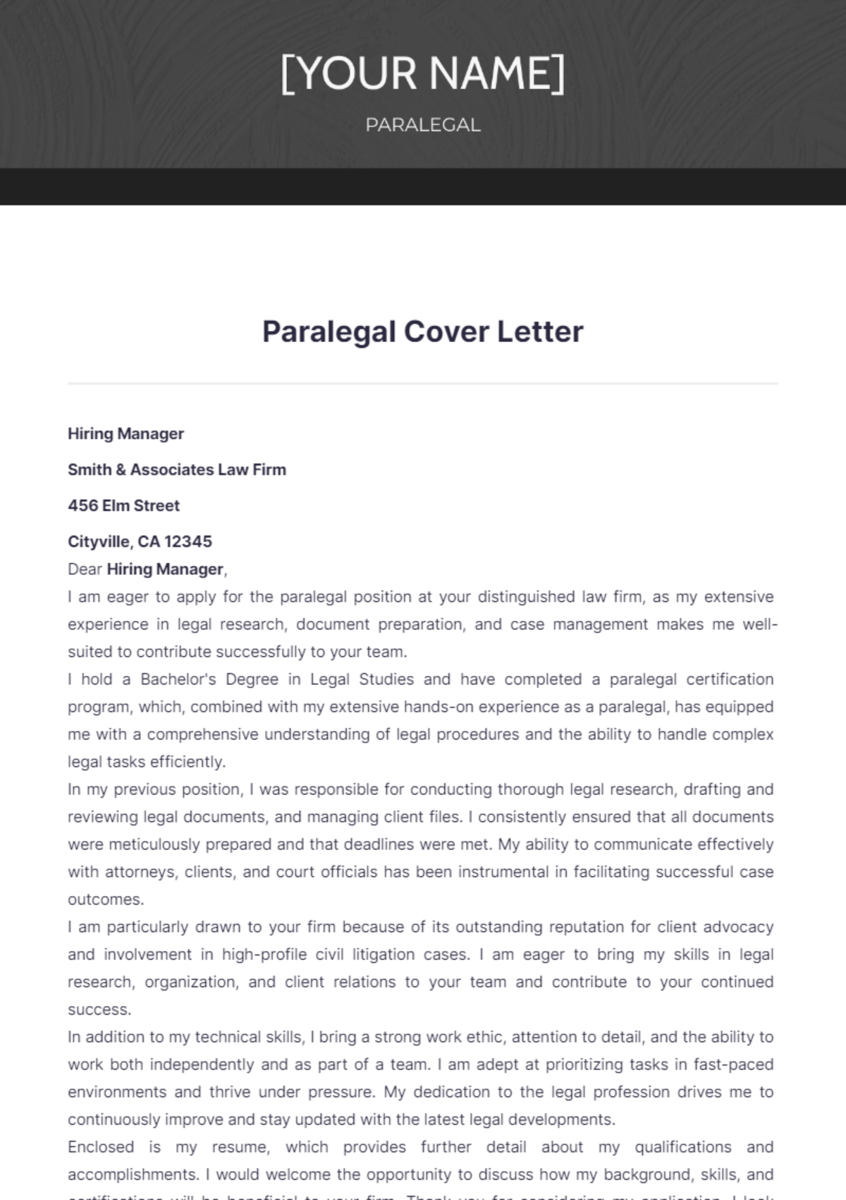 Paralegal Cover Letter