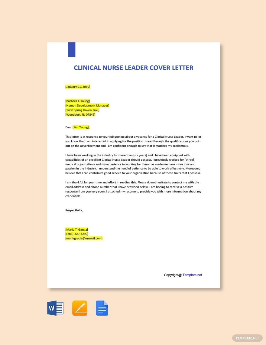 Clinical Nurse Leader Cover Letter Template