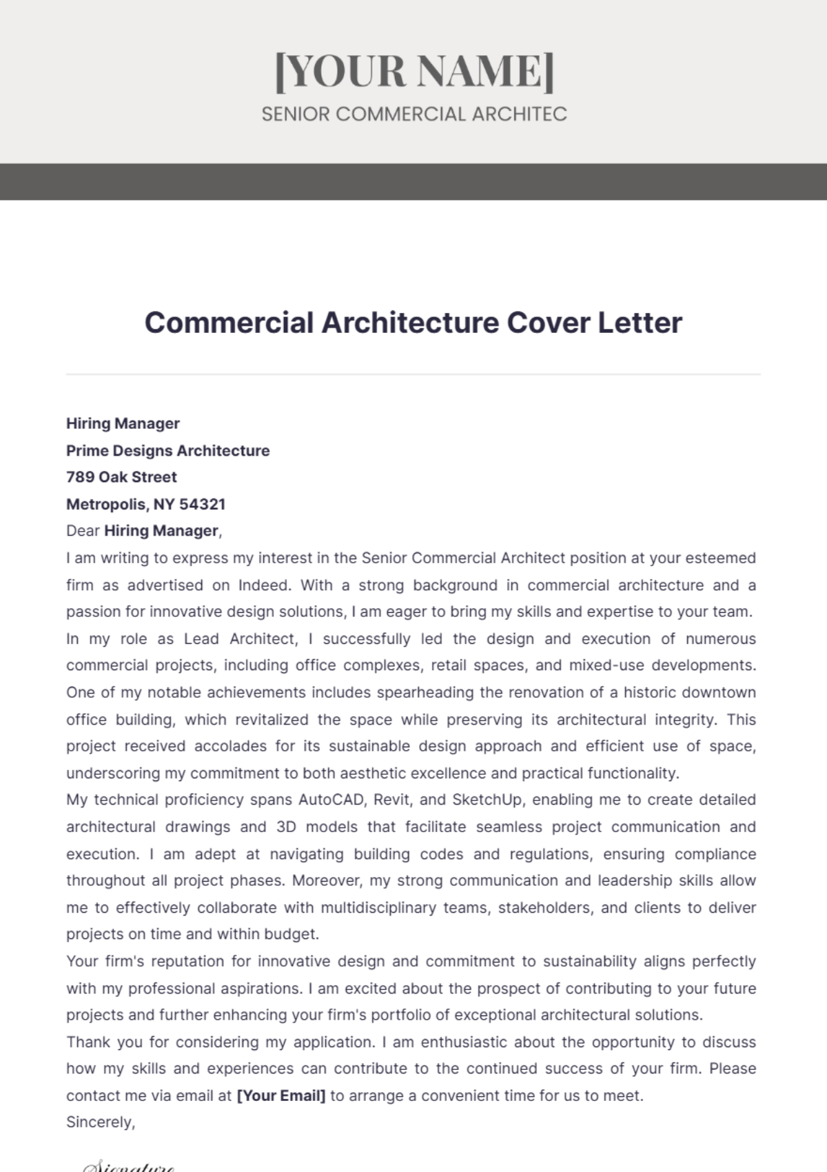 Commercial Architecture Cover Letter