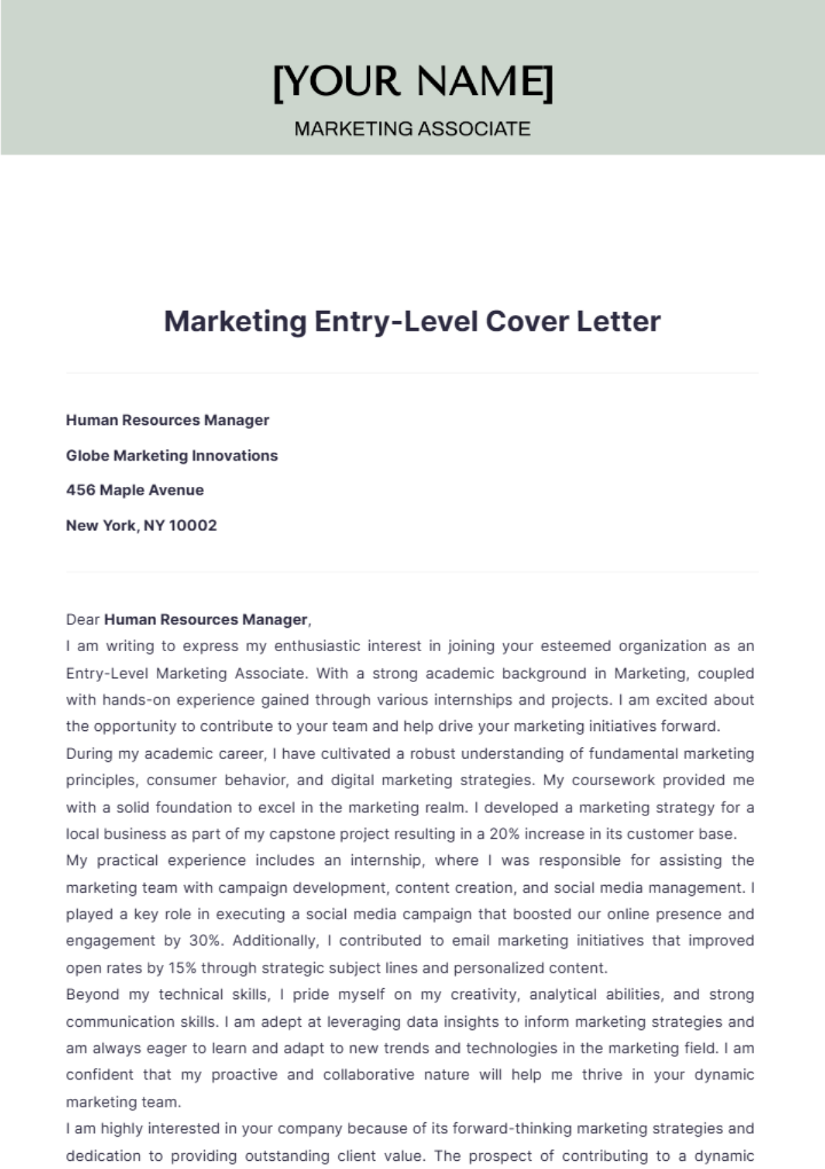 Marketing Entry Level Cover Letter - Edit Online & Download