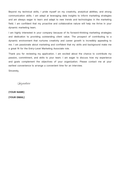 Free Marketing Entry Level Cover Letter to Edit Online