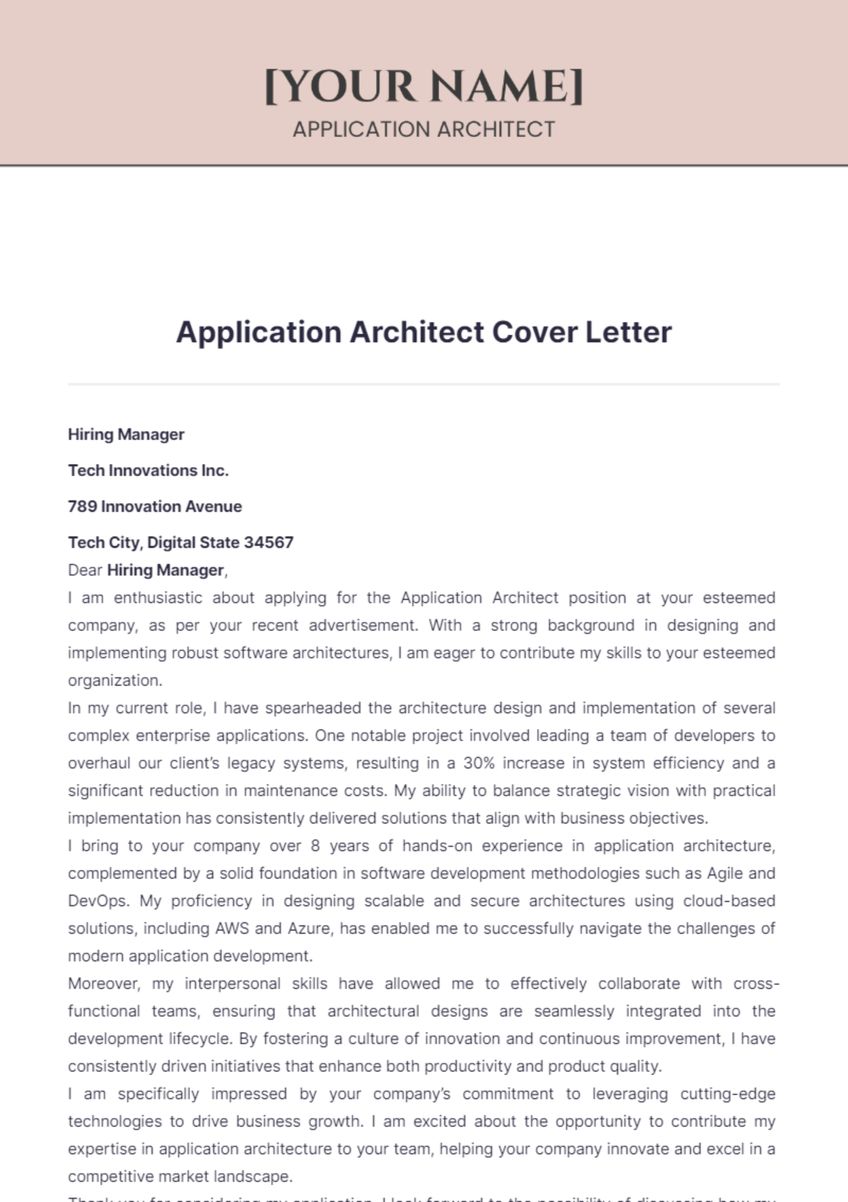 Application Architect Cover Letter - Edit Online & Download