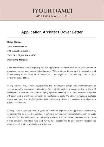 Free Application Architect Cover Letter to Edit Online