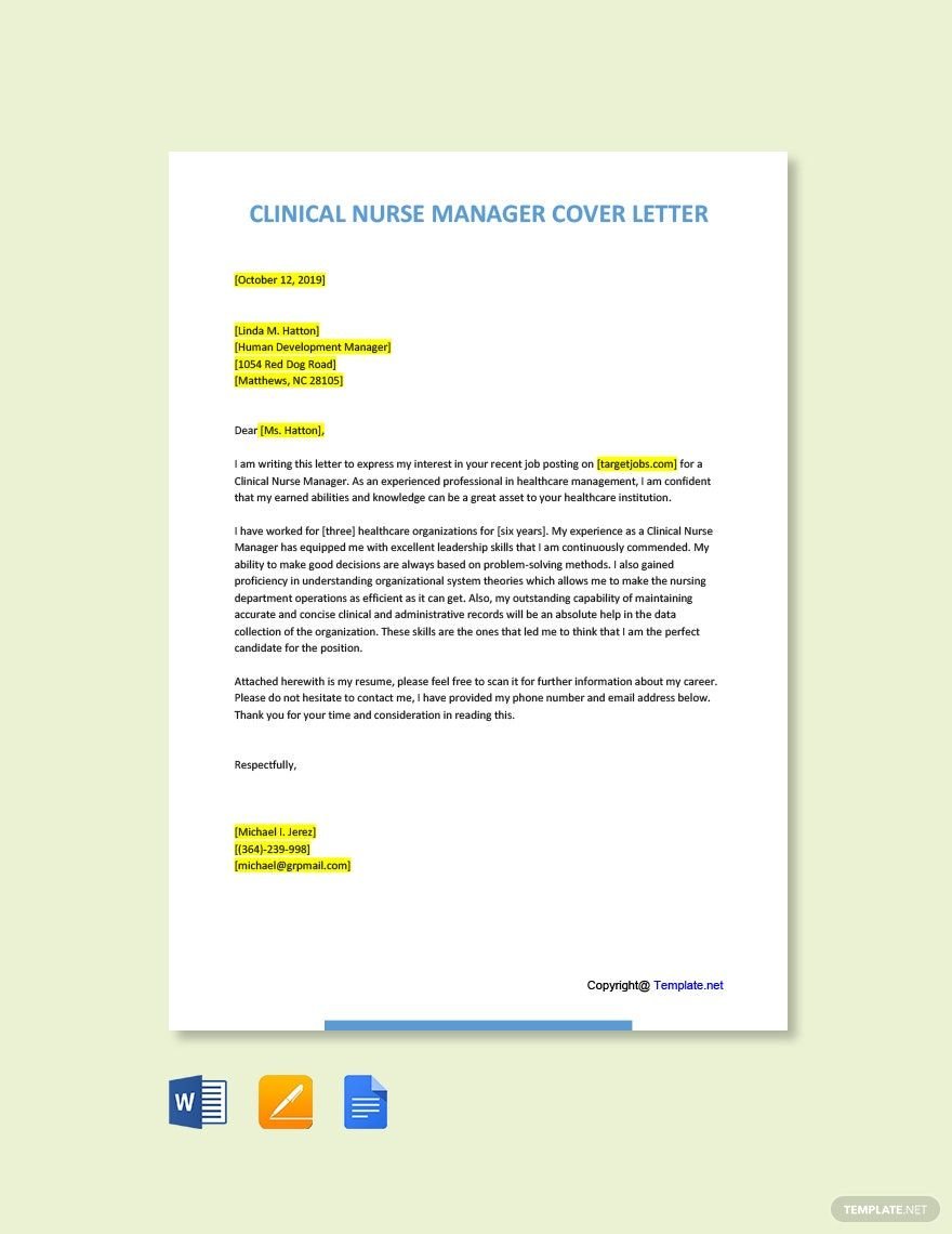 Clinical Nurse Manager Cover Letter