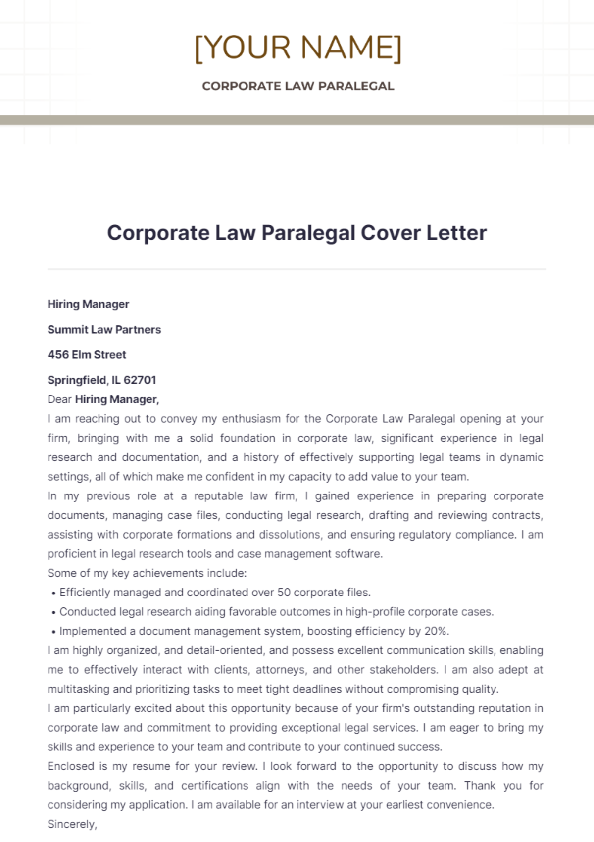 big law paralegal cover letter