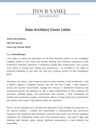 Free Data Architect Cover Letter to Edit Online