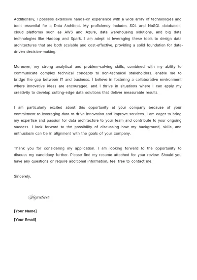 Free Data Architect Cover Letter to Edit Online