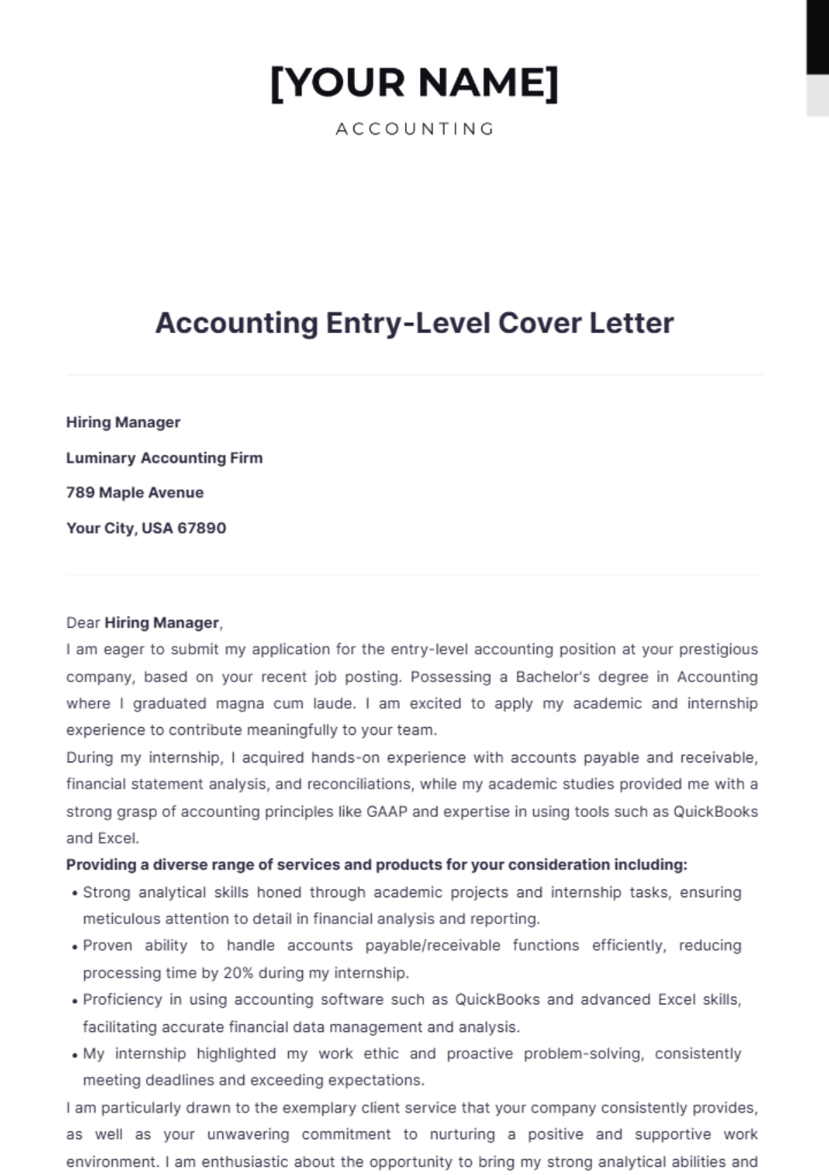 Accounting Entry Level Cover Letter - Edit Online & Download