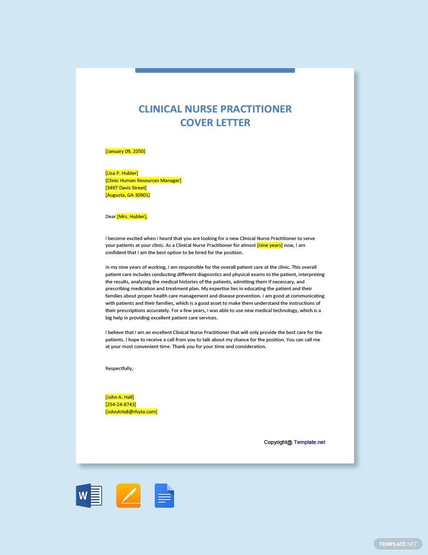 Free Clinical Nurse Practitioner Cover Letter Template
