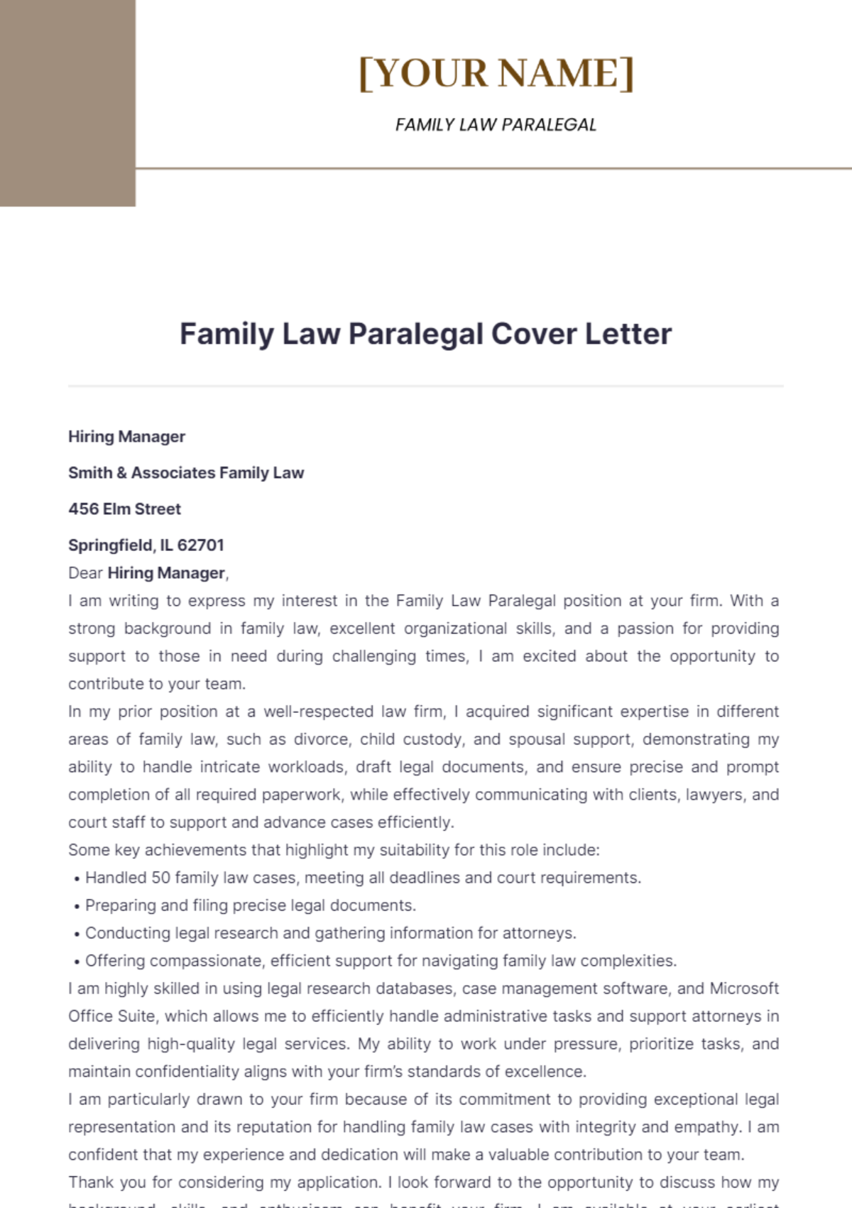 Family Law Paralegal Cover Letter - Edit Online & Download