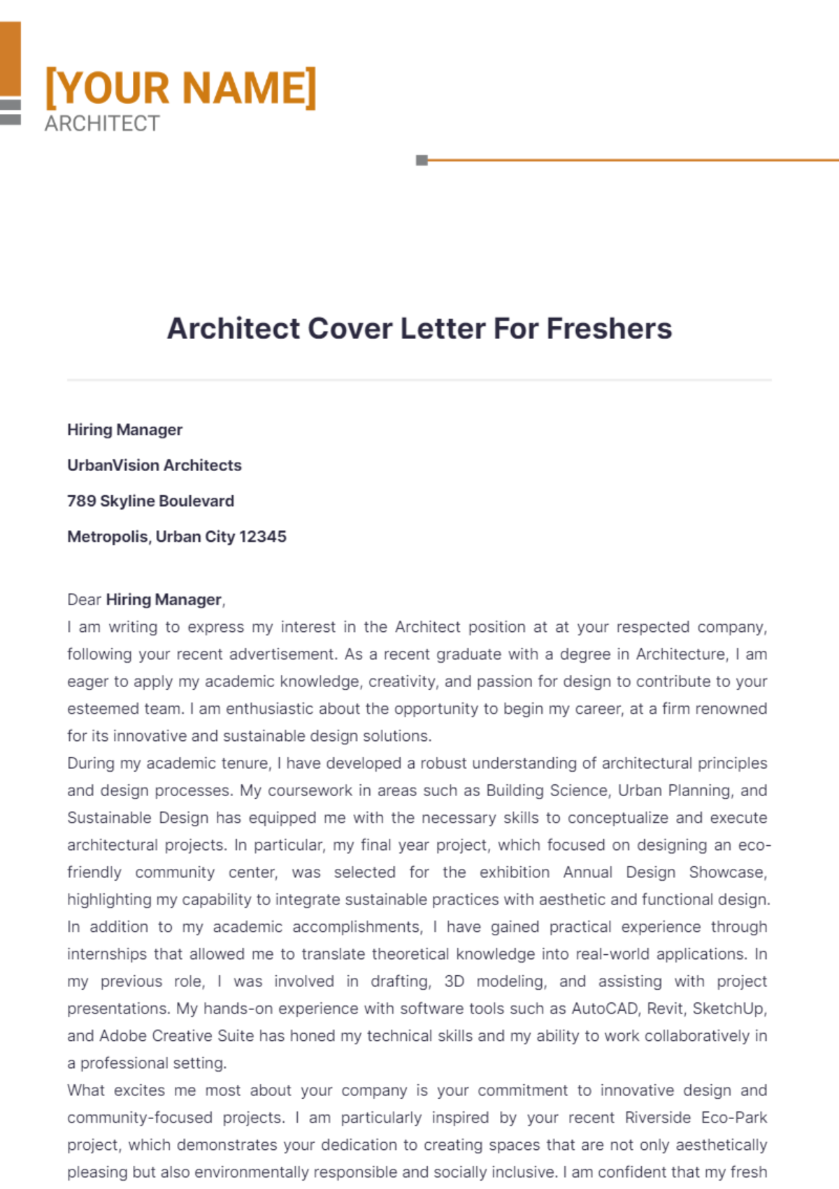 Architect Cover Letter For Freshers