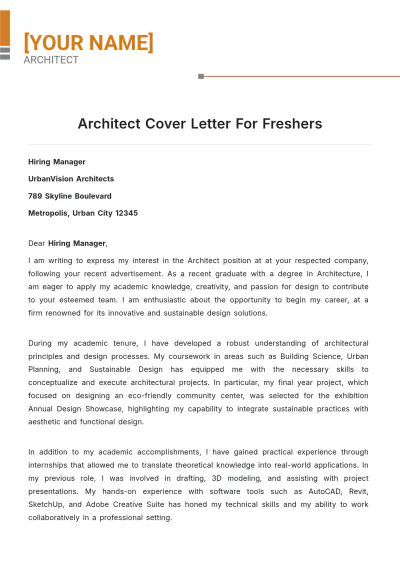 Free Architect Cover Letter For Freshers to Edit Online