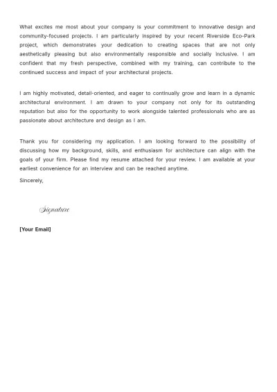 Free Architect Cover Letter For Freshers to Edit Online