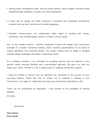 Free Freelance Architect Cover Letter to Edit Online