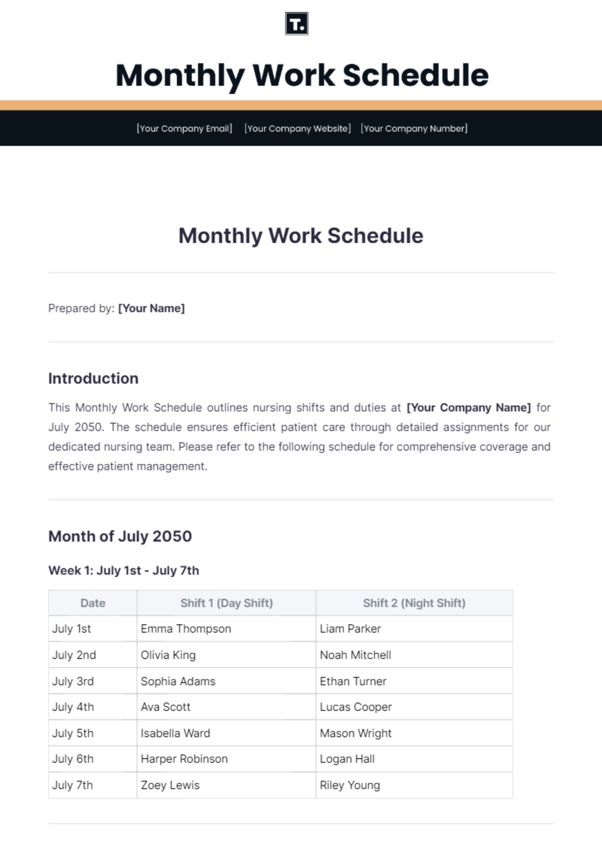 Monthly Work Schedule Template - Edit Online & Download