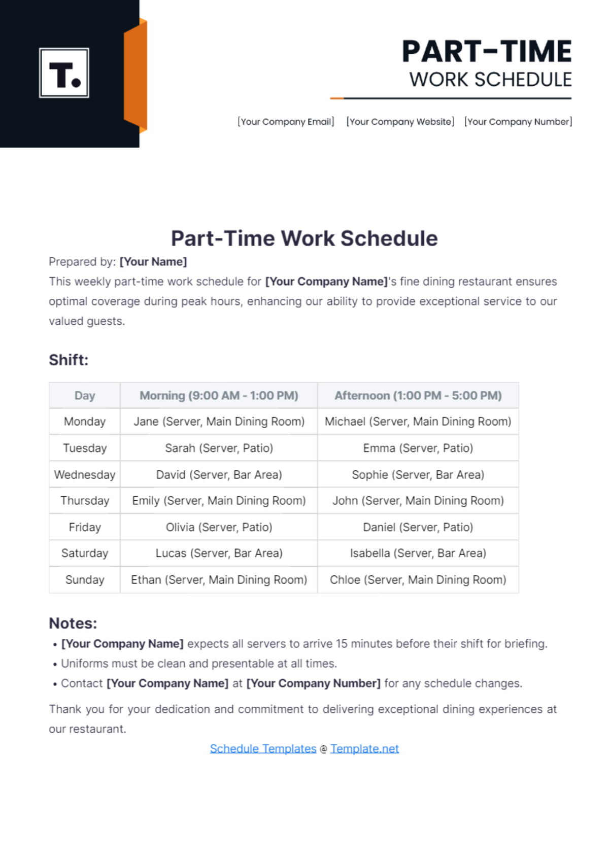 Part-Time Work Schedule Template - Edit Online & Download