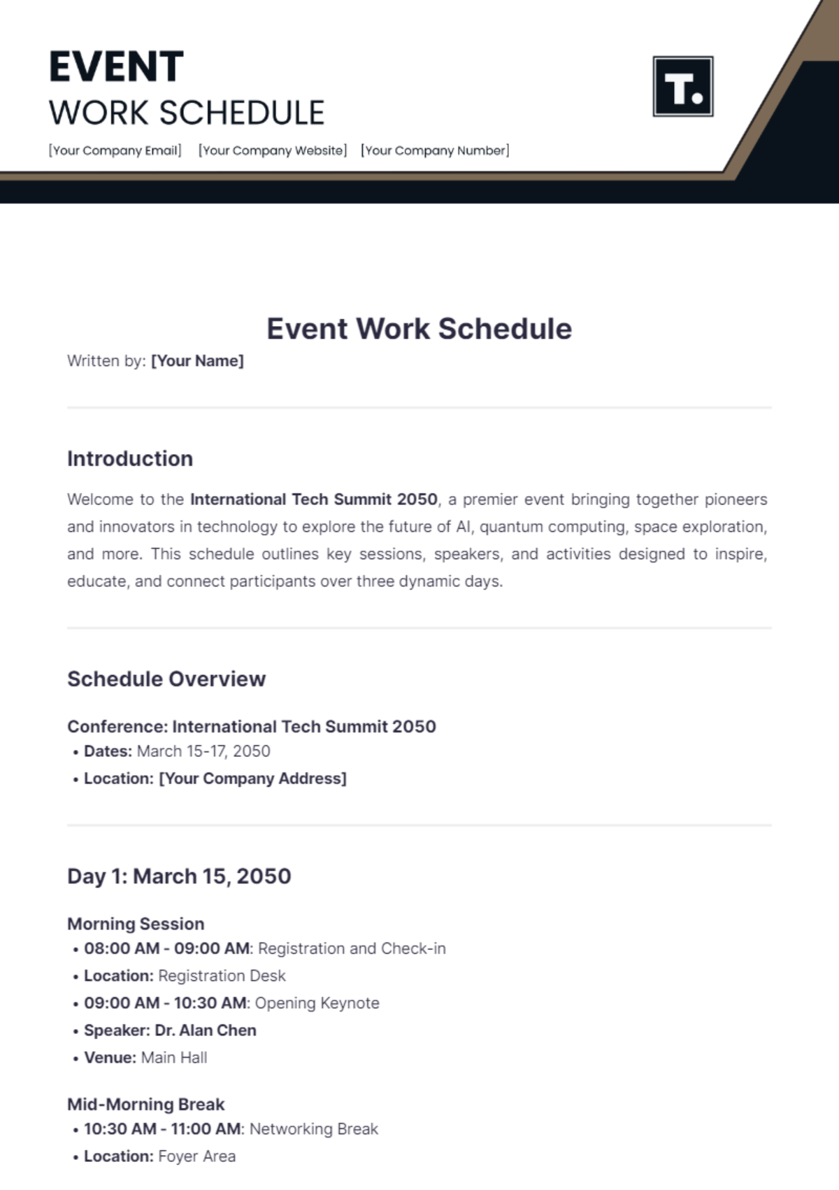 Event Work Schedule Template - Edit Online & Download