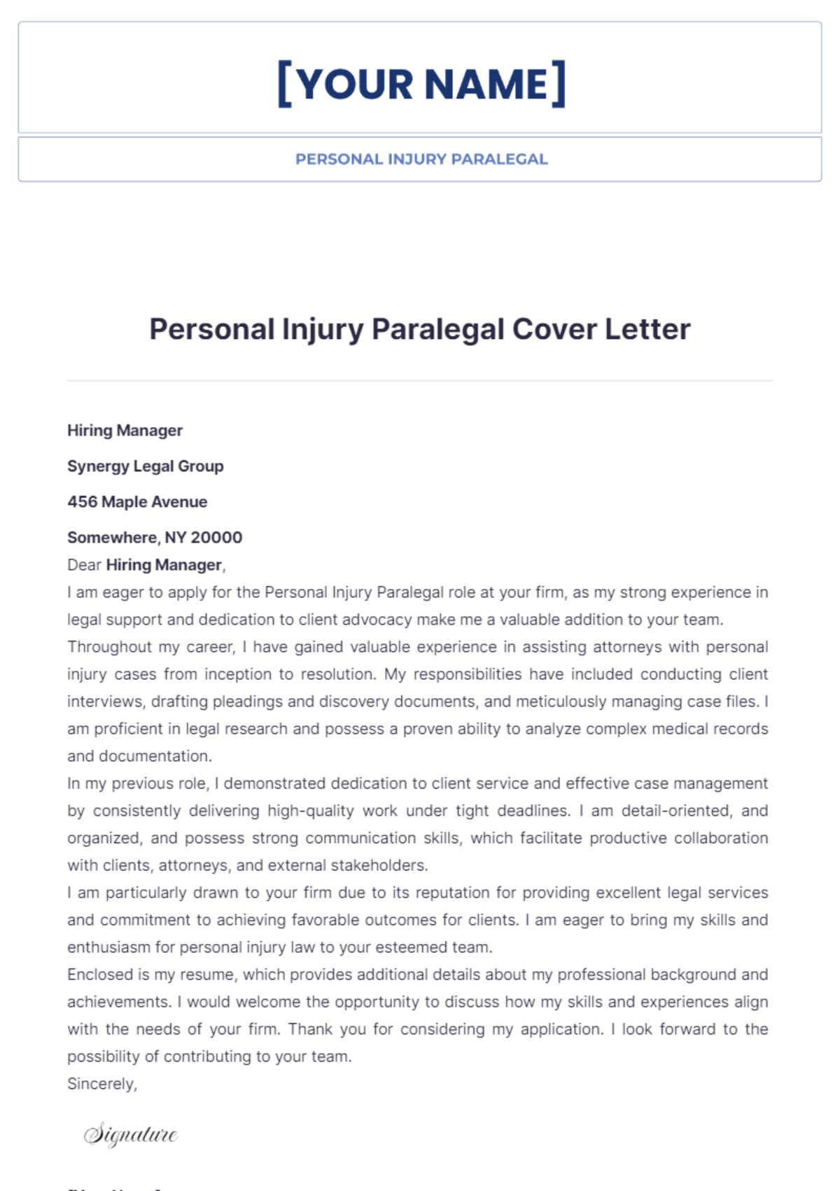 Personal Injury Paralegal Cover Letter - Edit Online & Download