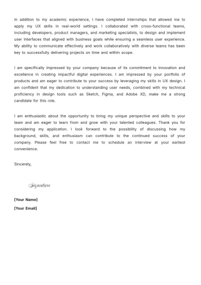 Free UX Designer Entry Level Cover Letter to Edit Online