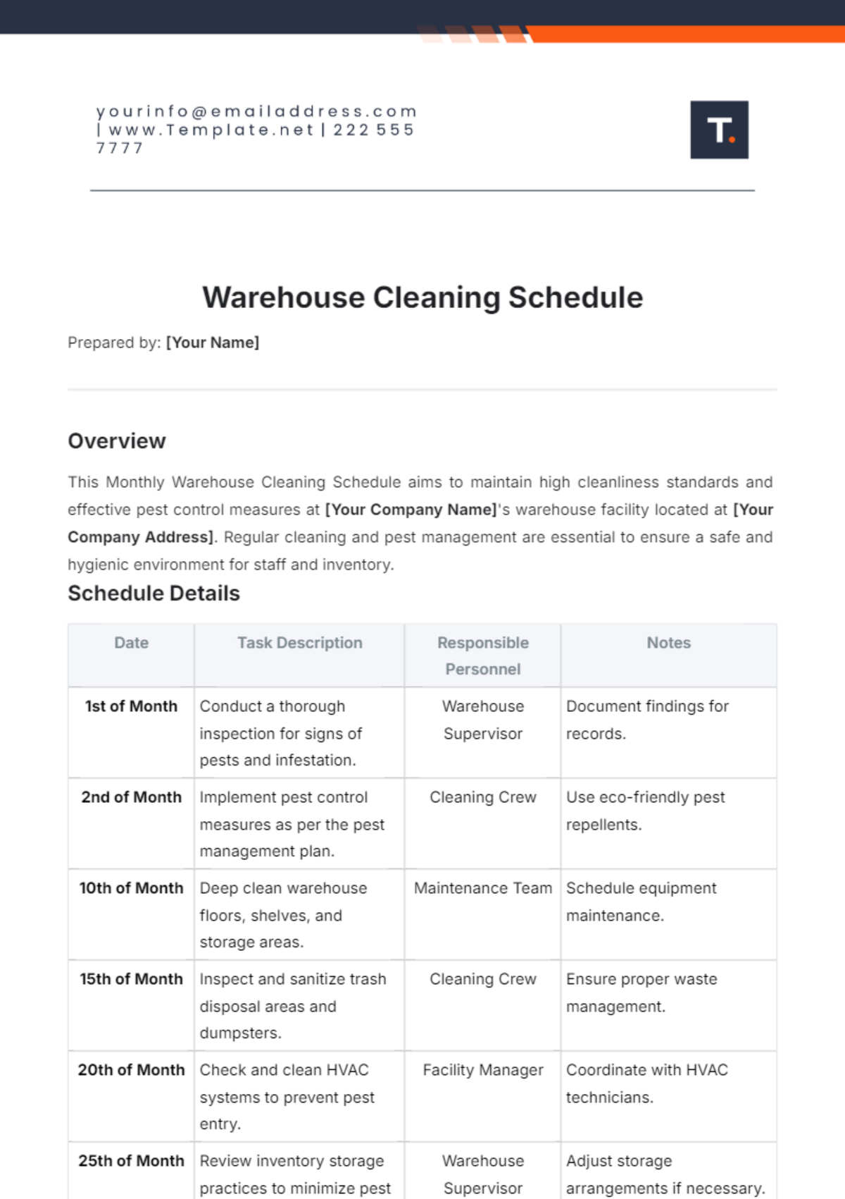 Free Classroom Cleaning Schedule Template To Edit Online