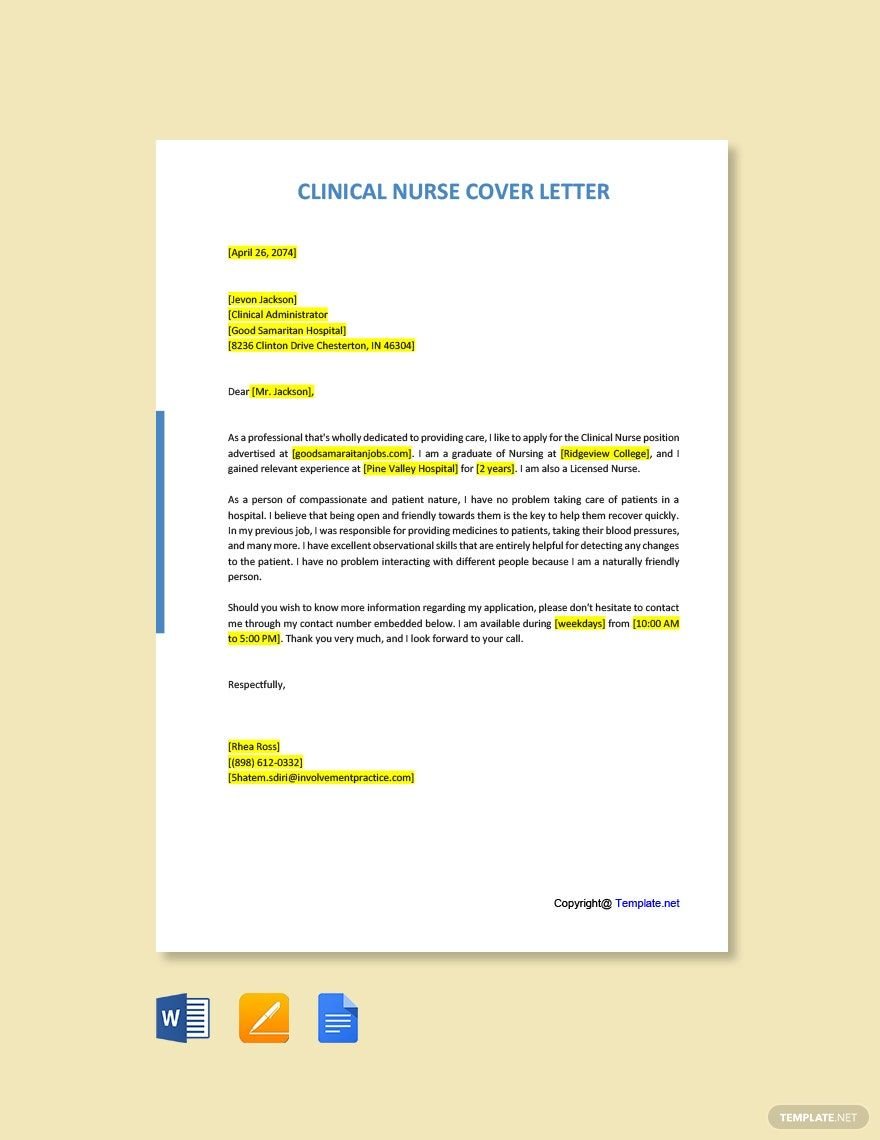 Clinical Nurse Cover Letter Template