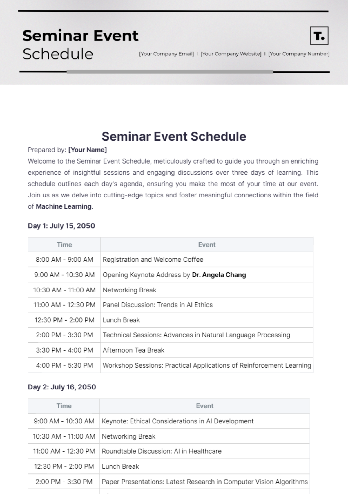 Seminar Event Schedule Template - Edit Online & Download