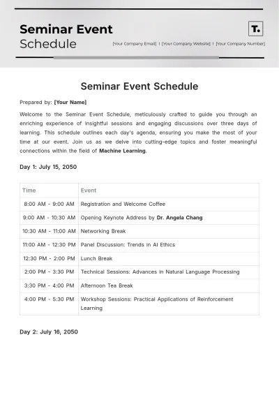 Free Seminar Event Schedule Template to Edit Online