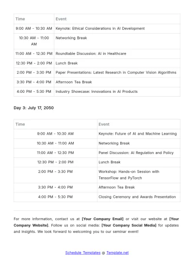 Free Seminar Event Schedule Template to Edit Online