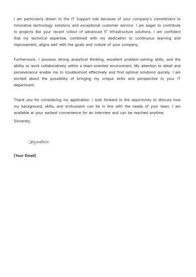 Free IT Support Entry Level Cover Letter to Edit Online