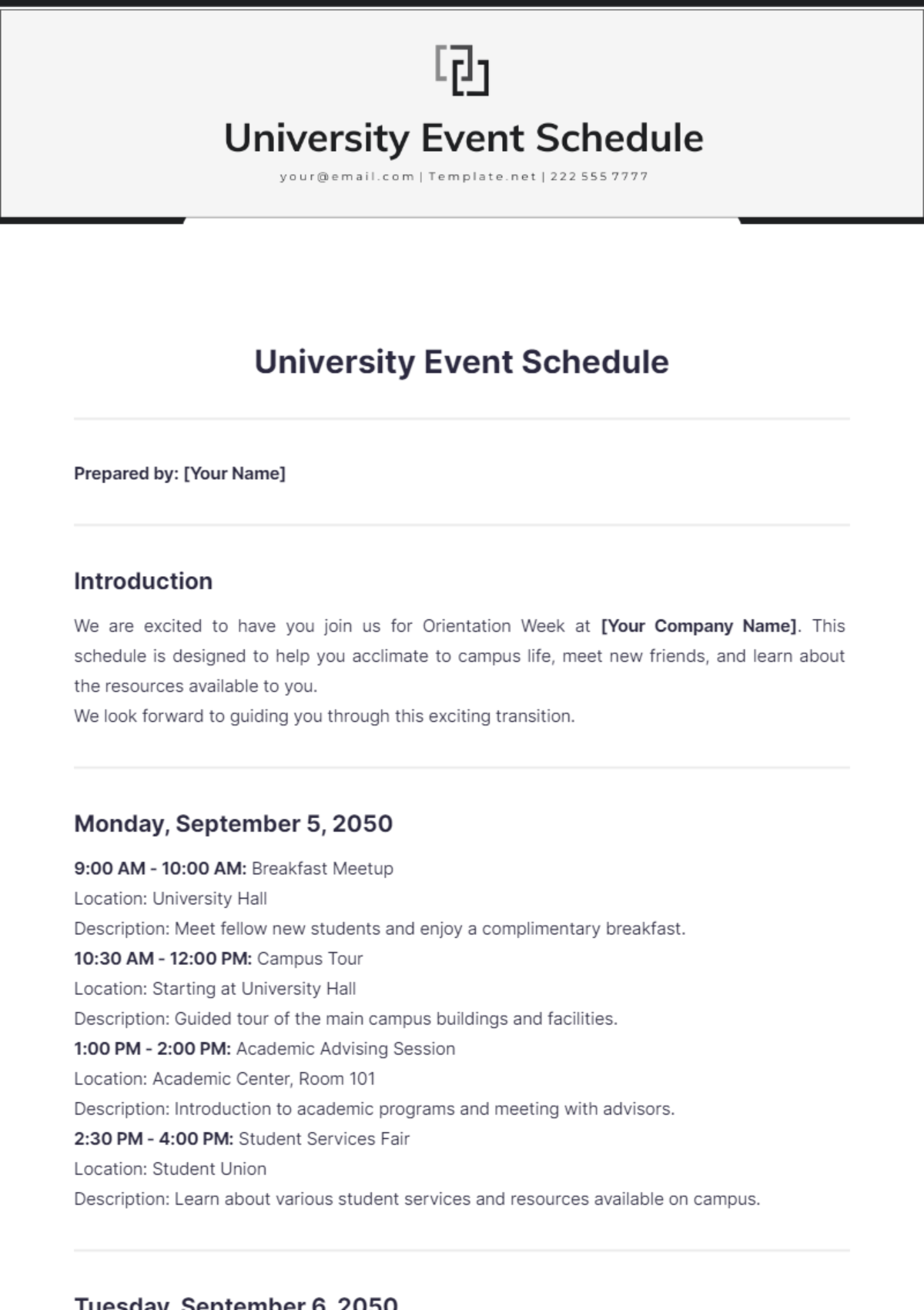 University Event Schedule Template - Edit Online & Download