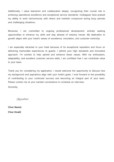 Free Hospitality Entry Level Cover Letter to Edit Online