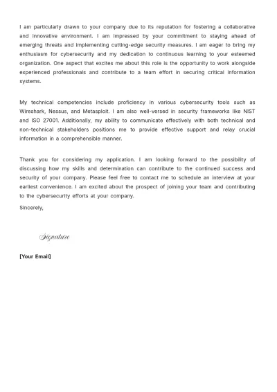Free Cybersecurity Entry Level Cover Letter to Edit Online