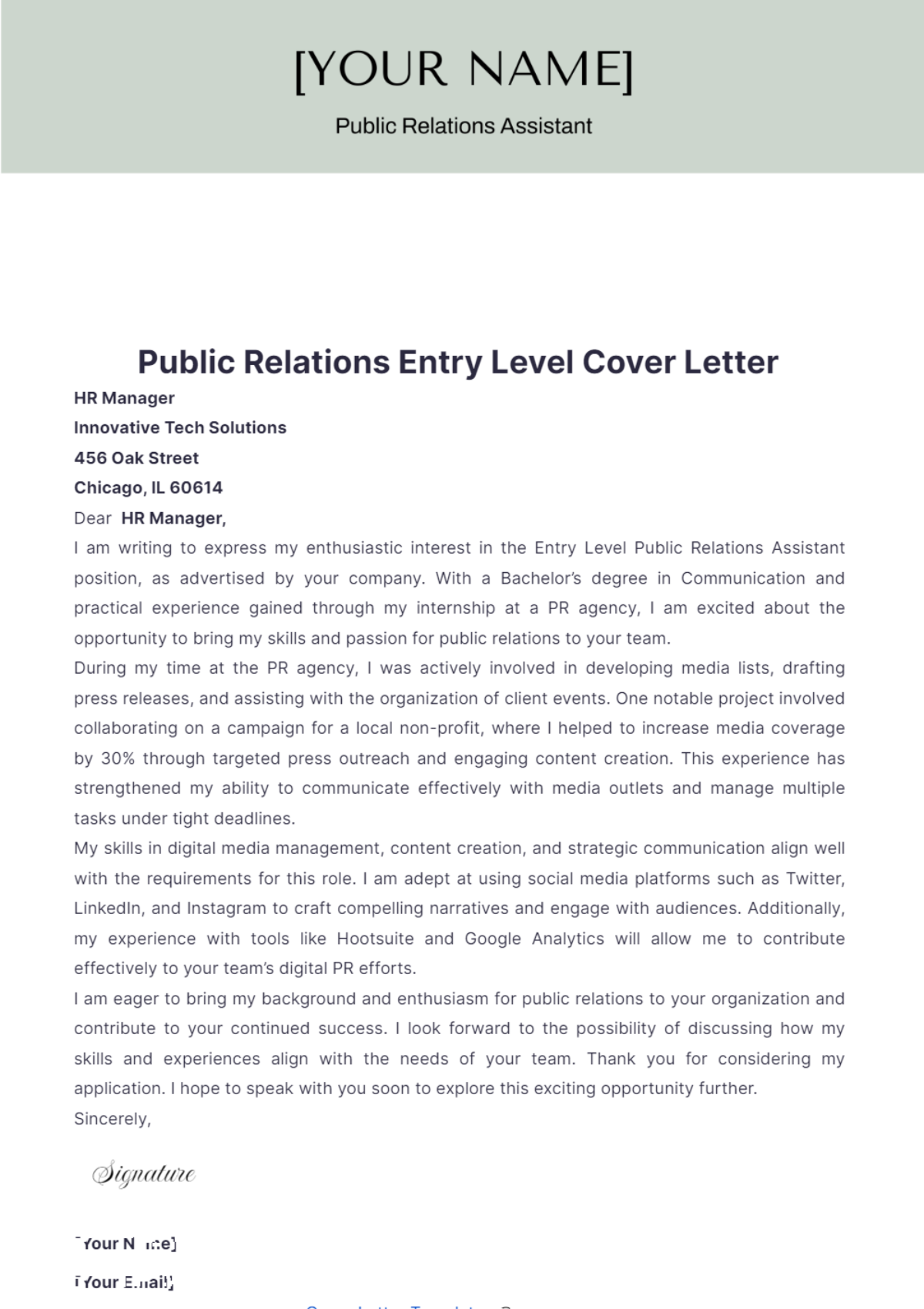 Public Relations Entry Level Cover Letter - Edit Online & Download