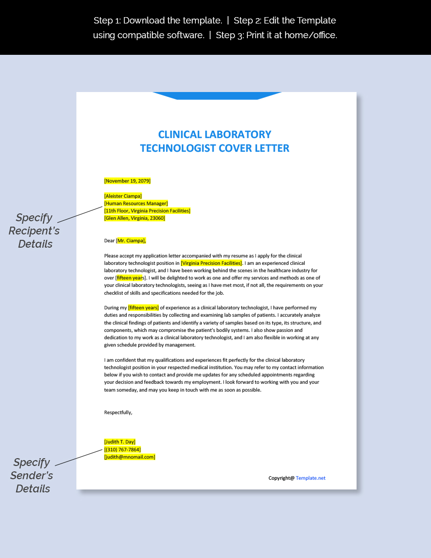 Clinical Laboratory Technologist Cover Letter