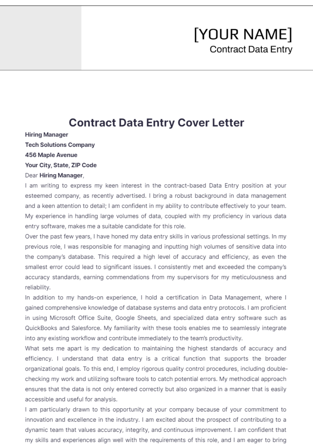 Contract Data Entry Cover Letter