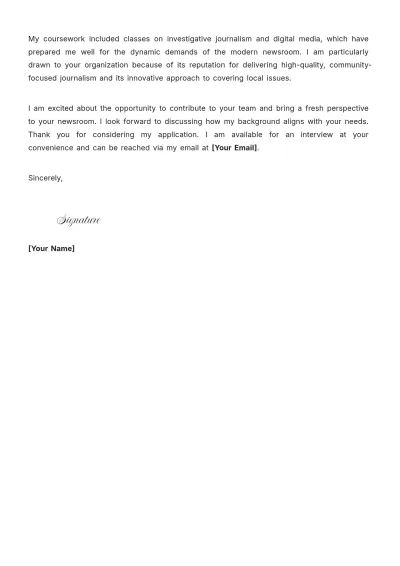 Free Journalism Entry Level Cover Letter to Edit Online