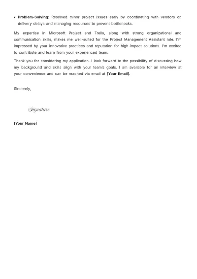 Free Project Management Entry Level Cover Letter to Edit Online