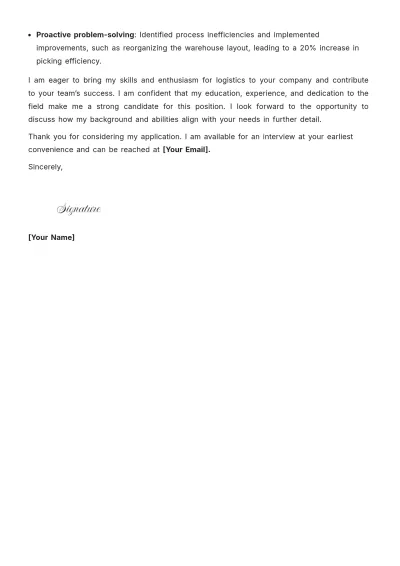 Free Logistics Entry Level Cover Letter to Edit Online