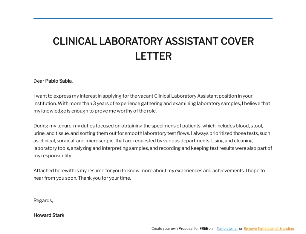 Free Clinical Laboratory Assistant Cover Letter Template.jpe