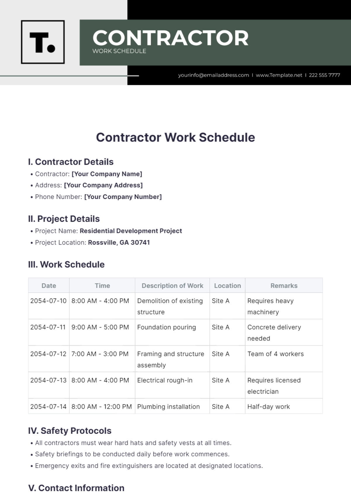 Contractor Work Schedule Template - Edit Online & Download