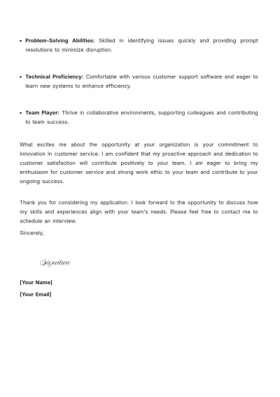 Free Customer Support Entry Level Cover Letter to Edit Online