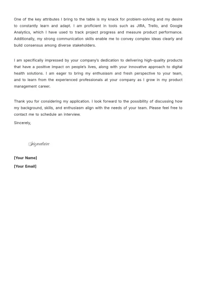 Free Product Management Entry Level Cover Letter to Edit Online